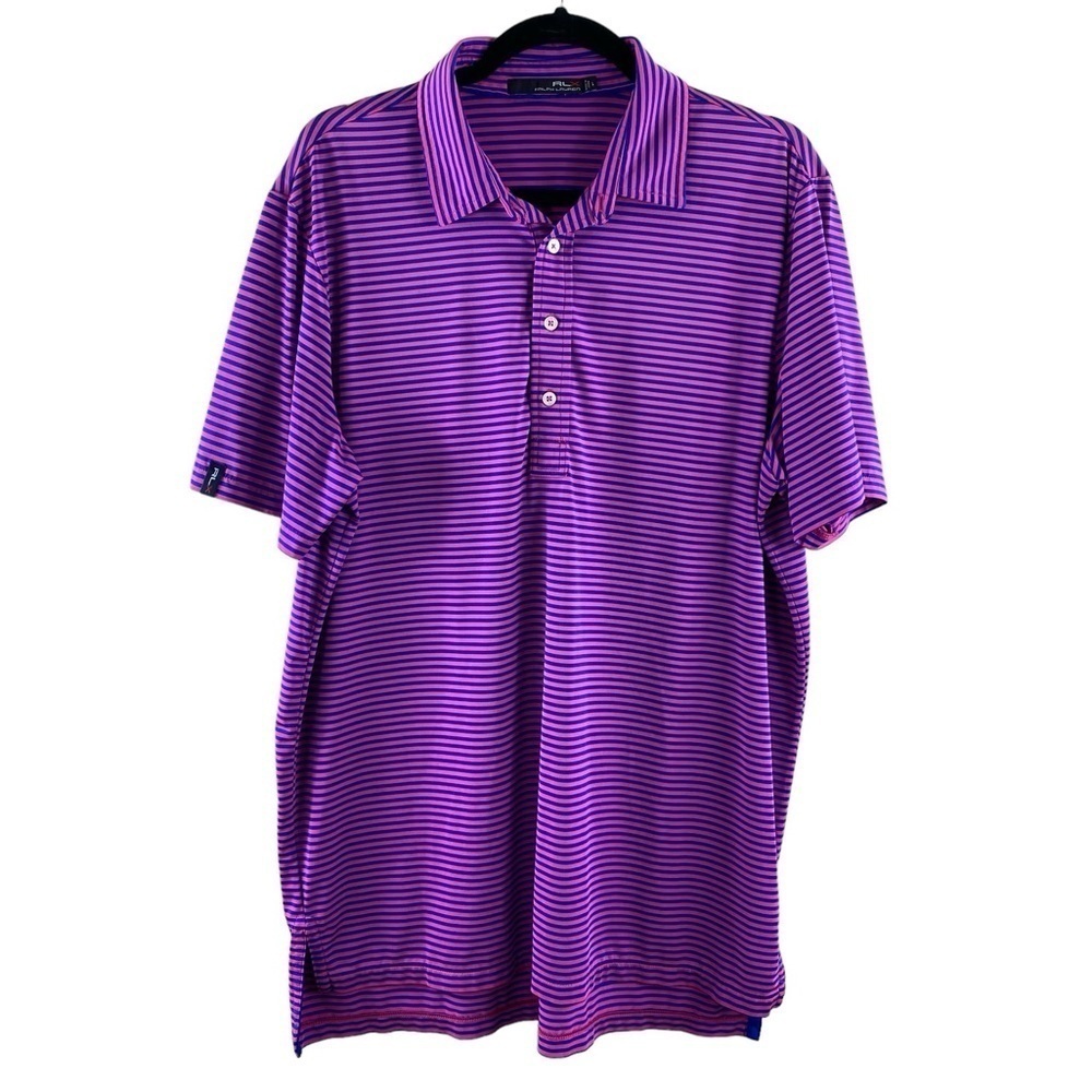 RLX Ralph Lauren Men's Polo‎ Golf Short Sleeve Shirt Blue Pink Stripe Sz L